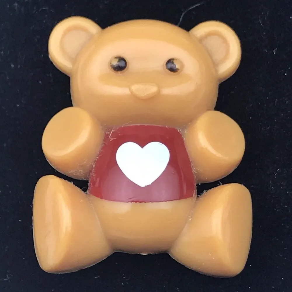 Avon Pin Brooch Vintage Light Brown Red Teddy Bear Heart Collectible Charming